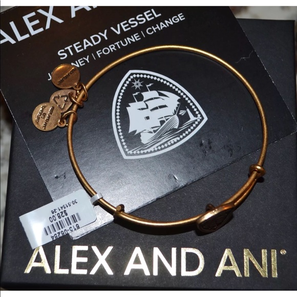 New Alex and Ani Steady Vessel Gold Bracelet - Picture 2 of 2
